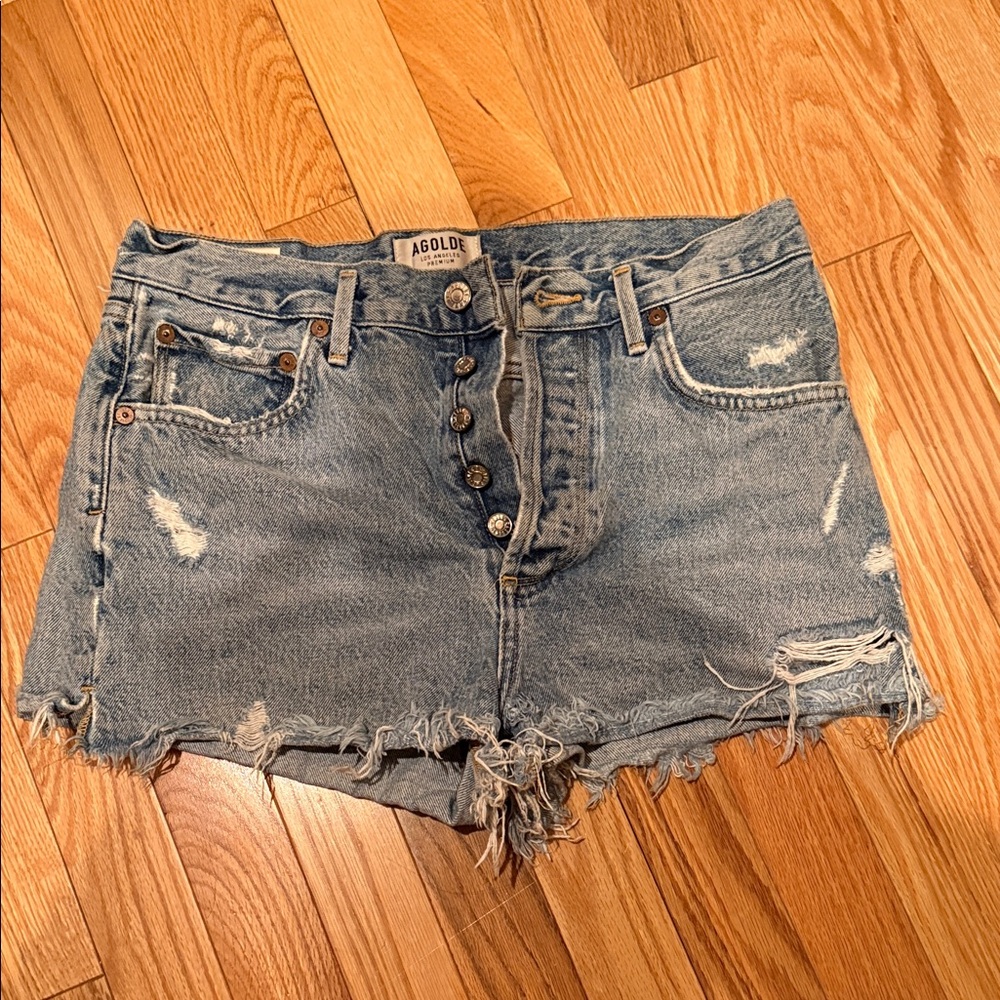 Agolde Women's Frayed Jean Shorts - Light Blue